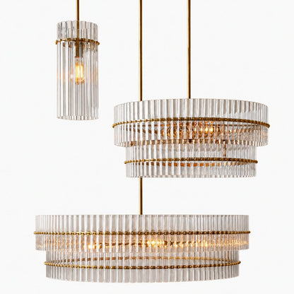 Lumora Kristall-Pendelleuchte – Elegantes Trommelmessing und geschliffenes Glas