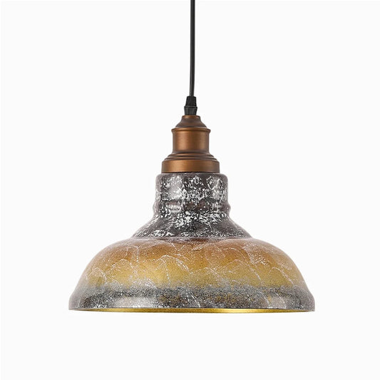 Smoky gray and gold glass pendant light with brushed bronze finish