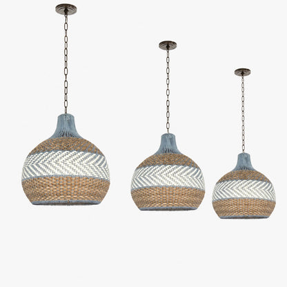 Handwoven Blue Rattan Pendant Light