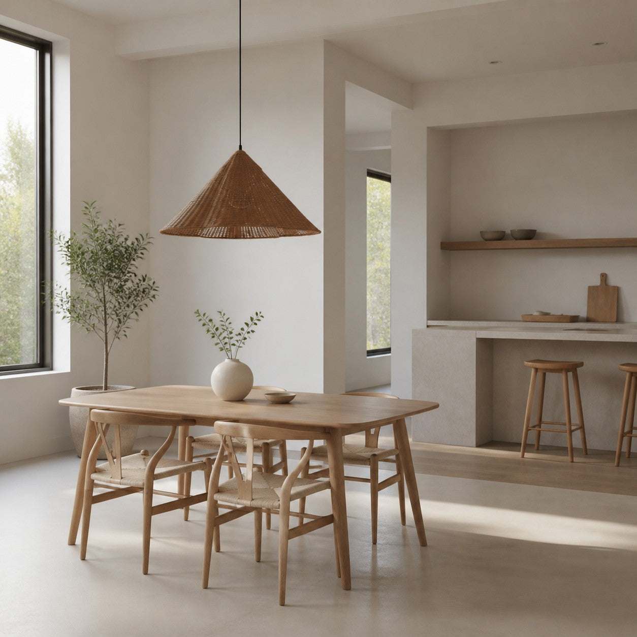 Wickara Natural Rattan Woven Pendant Light – Boho-Chic Hanging Lamp for Living and Dining