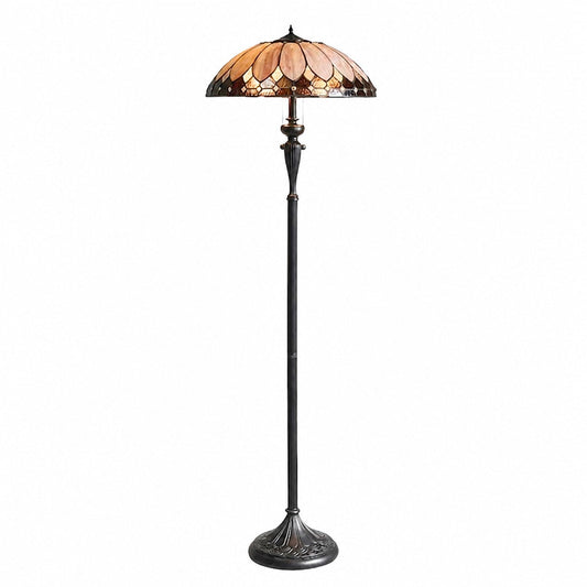 TF Brooklyn Geometrische Art-Deco-Tiffany-Stehlampe – Lampenschirm aus Buntglas und seidenmatter schwarzer Fuß für das Wohnzimmer