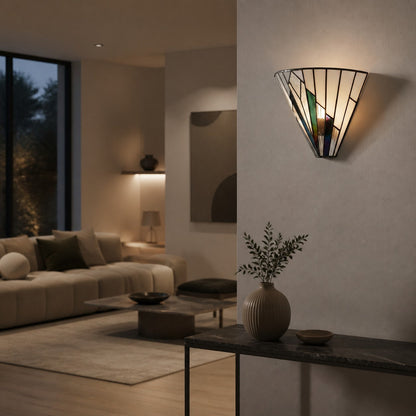 TF Astoria Vintage Fan-Shaped Wall Lamp — Handcrafted Art Glass — For Bedroom Accent Light