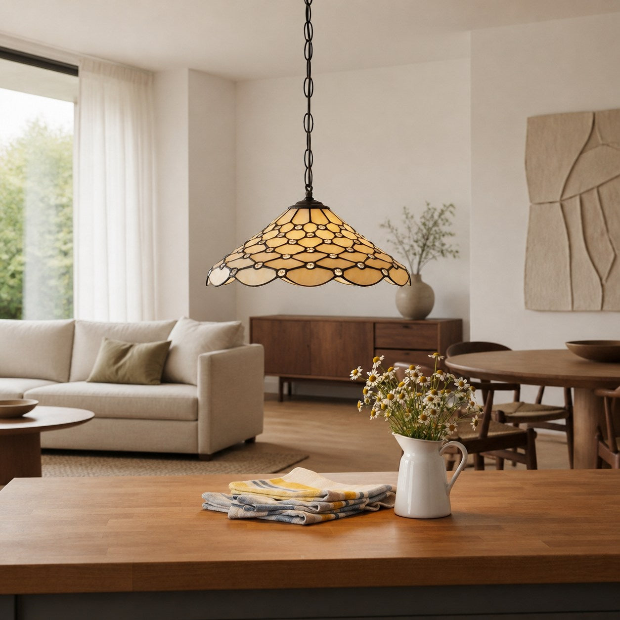 TF Pearl Pendelleuchte – Mit Glasschirm und verstellbarer Länge für Esszimmer und Küchen