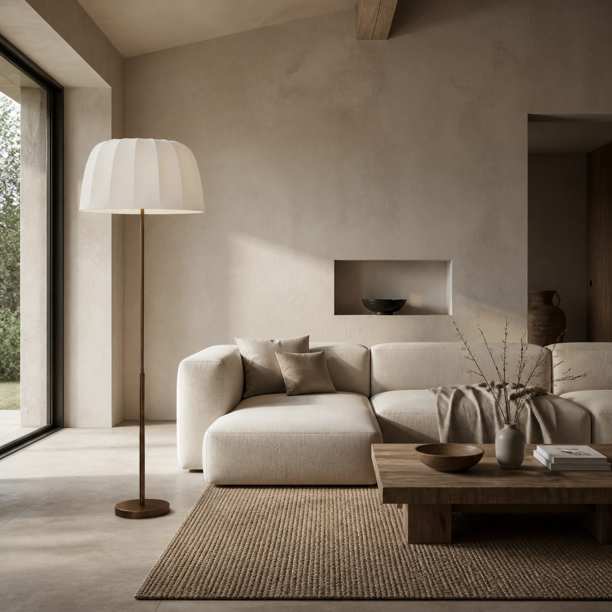 Vellaro Stehleuchte aus Messing mit Stoffschirm – Moderne Stehleuchte für Wohnzimmer oder Schlafzimmer