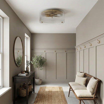 Glimmerove Fluted Glass Brass Round Ceiling Light – Rustic Chic Flush Mount for Living Rooms and Bathrooms