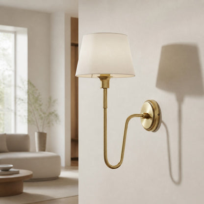 Ivoralux Tapered Fabric Wall Light – Modern Classic Curved Arm Sconce for Hallways or Bedrooms