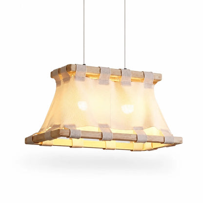Style B 80 cm ivory white wood and fabric pendant lamp