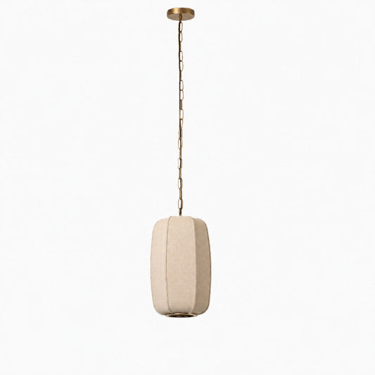 Loomis Tall Pendant – Textured Linen Shade Aged Brass Pendant for Dining Room and Kitchen