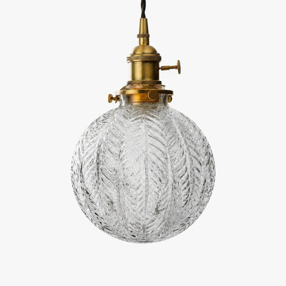 Style B brass pendant light with ribbed round clear glass shade