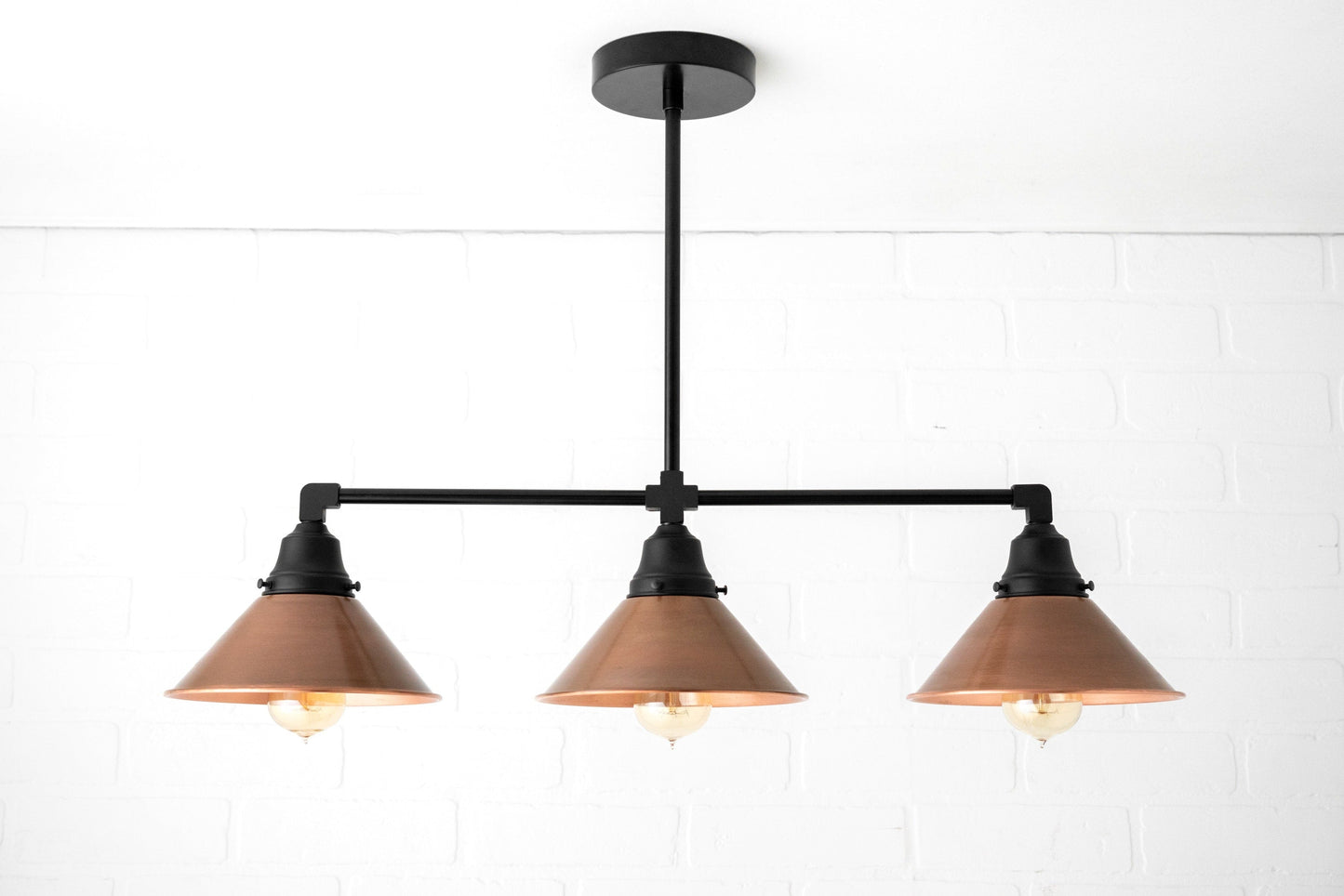 Conique Metal Hand-Aged Copper Chandelier - 3 Light Industrial Pendant - Island Lighting