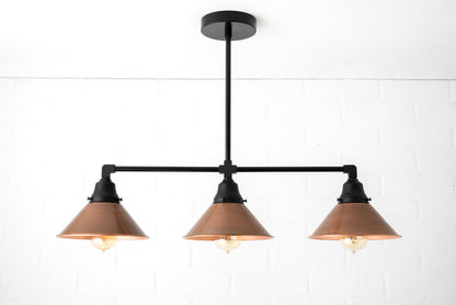 Conique Metal Hand-Aged Copper Chandelier - 3 Light Industrial Pendant - Island Lighting
