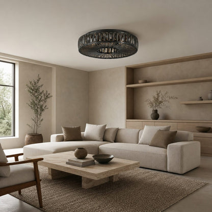 Glomar Glass Round Flush Ceiling Light - Modern Metal Glass Finish Living Areas