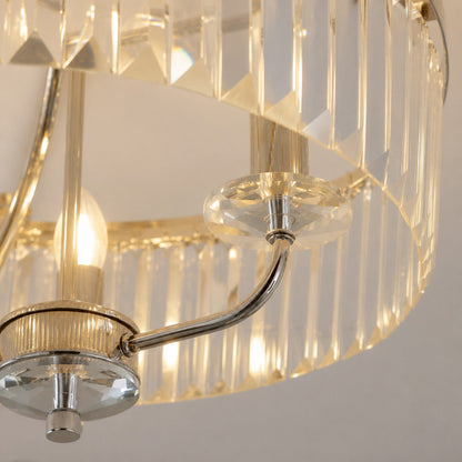 Beveline 3 Light Round Semi Flush - Faceted Cut Glass Shade Metal Finish for Hallways and Bedrooms