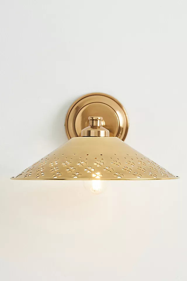 Auriglow Modern Perforated Wall Sconce – Brass Accent Light for Bedroom or Hallway
