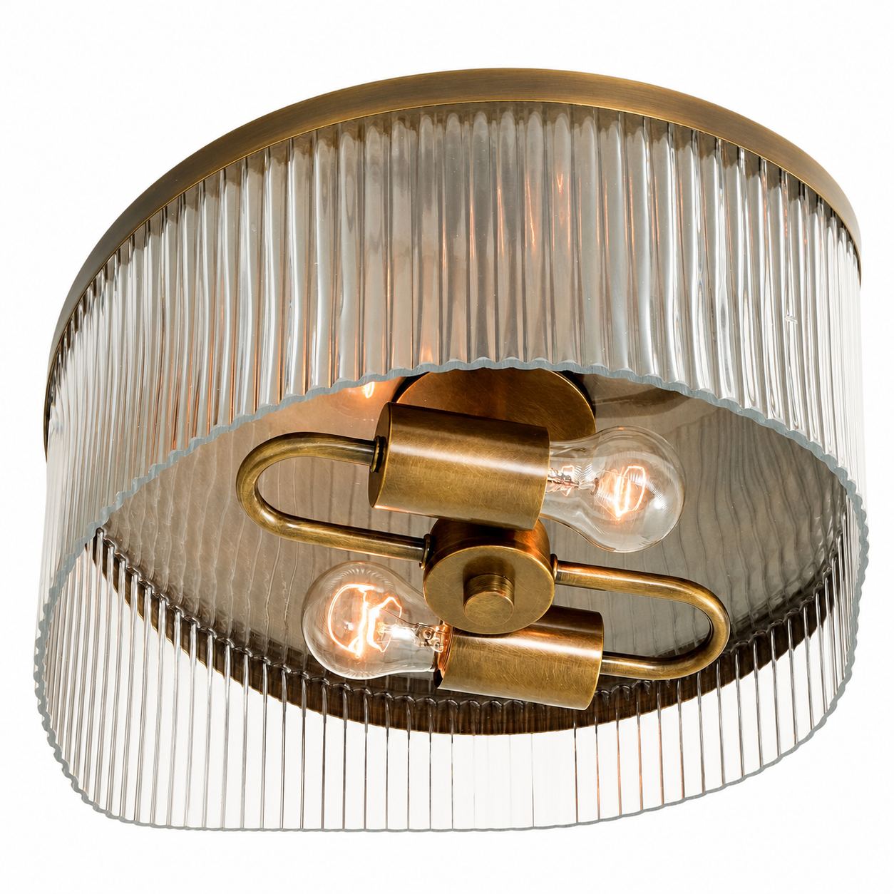 Bravira Flush Mount Ceiling Light - Ribbed & Bubbled Glass Metal Light