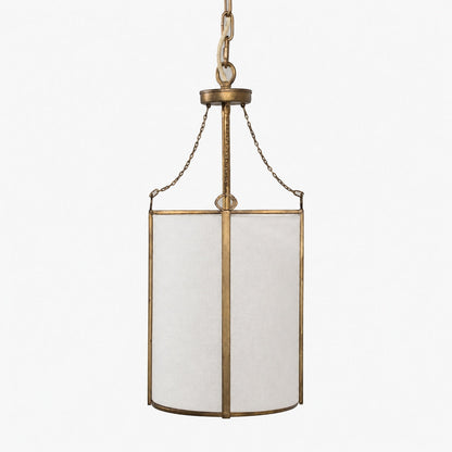 Antique Brass Carousel Chandelier with White Linen Drum Shade for Dining Room