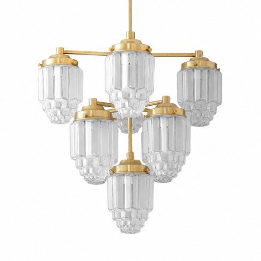 Tierlux Glass Textured Brass Chandelier – Timeless Lighting with Style