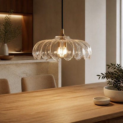 Floriaxis Floral Glass Pendant Light — Floral Glass Shade with Braided Cable for Kitchen or Dining