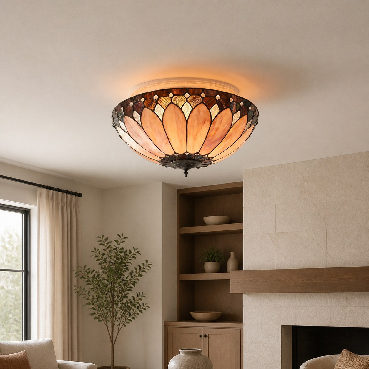 TF Brooklyn Tiffany Glas-Deckenleuchte – Art-Deco-Design für Flur oder Wohnzimmer