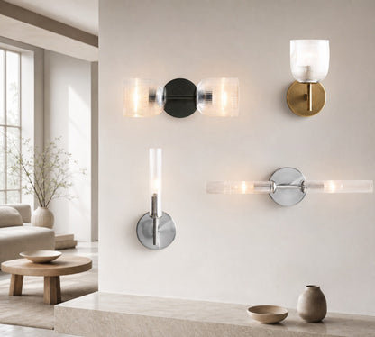 Bravira Wandleuchte aus geripptem Glas – Wandleuchte aus Metall mit klarem Glasschirm