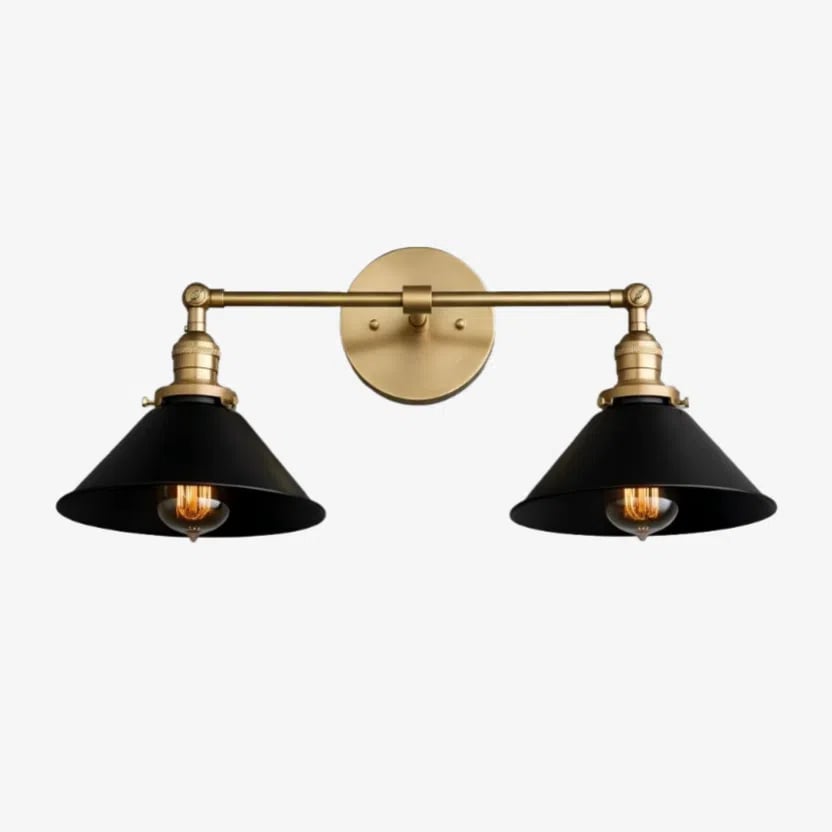 Conique Metal Industrial Wall Sconce with Dual Cone Shades - Vintage Metal Finish