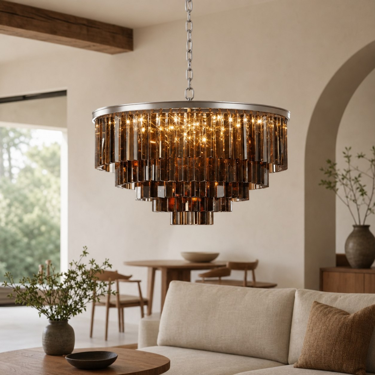 Aurevon Crystal Prism Metal Frame Modern Ceiling Chandelier for Home and Hotel