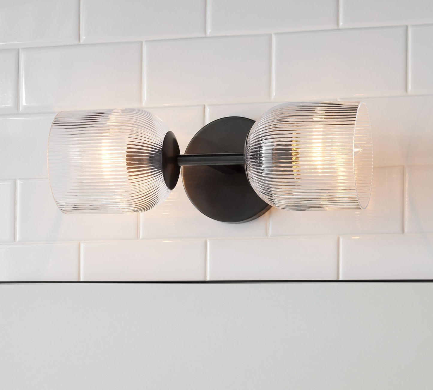 Bravira Ribbed Glass Sconce - Metal Wall Light with Clear Glass Shade
