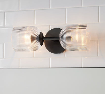Bravira Ribbed Glass Sconce - Metal Wall Light with Clear Glass Shade