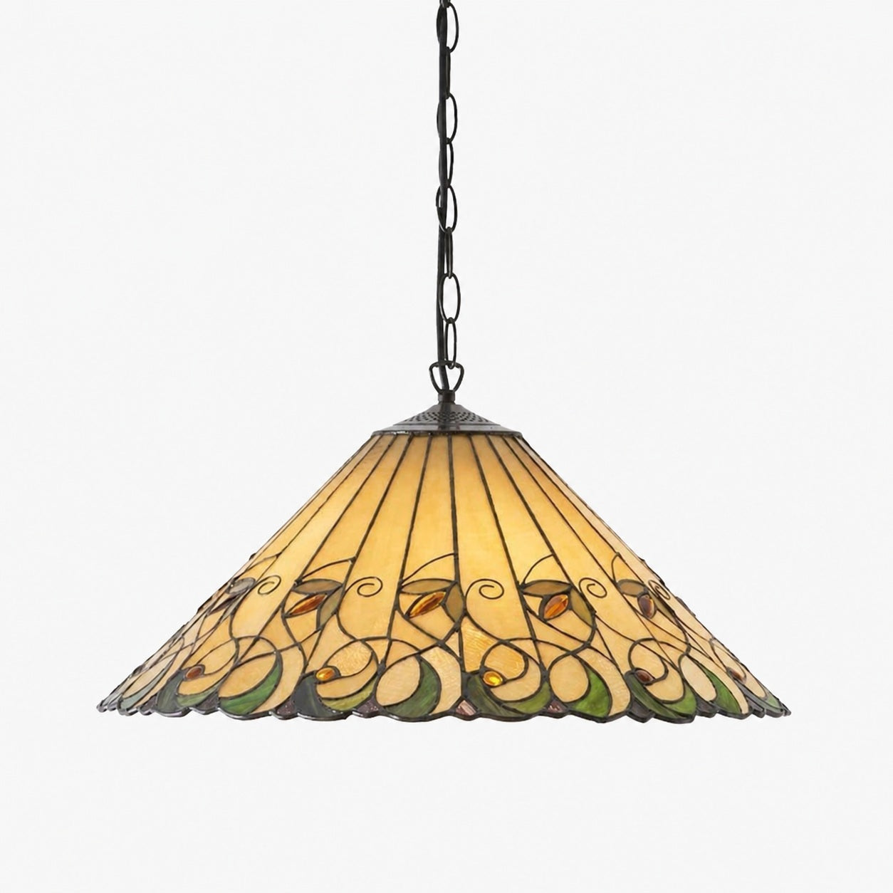 TF Jamelia Vintage Floral Stained Glass Dome Pendant Light for Dining Rooms