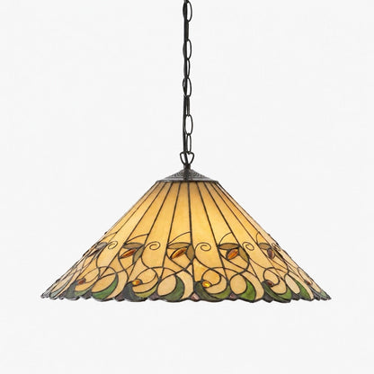 TF Jamelia Vintage Floral Stained Glass Dome Pendant Light for Dining Rooms