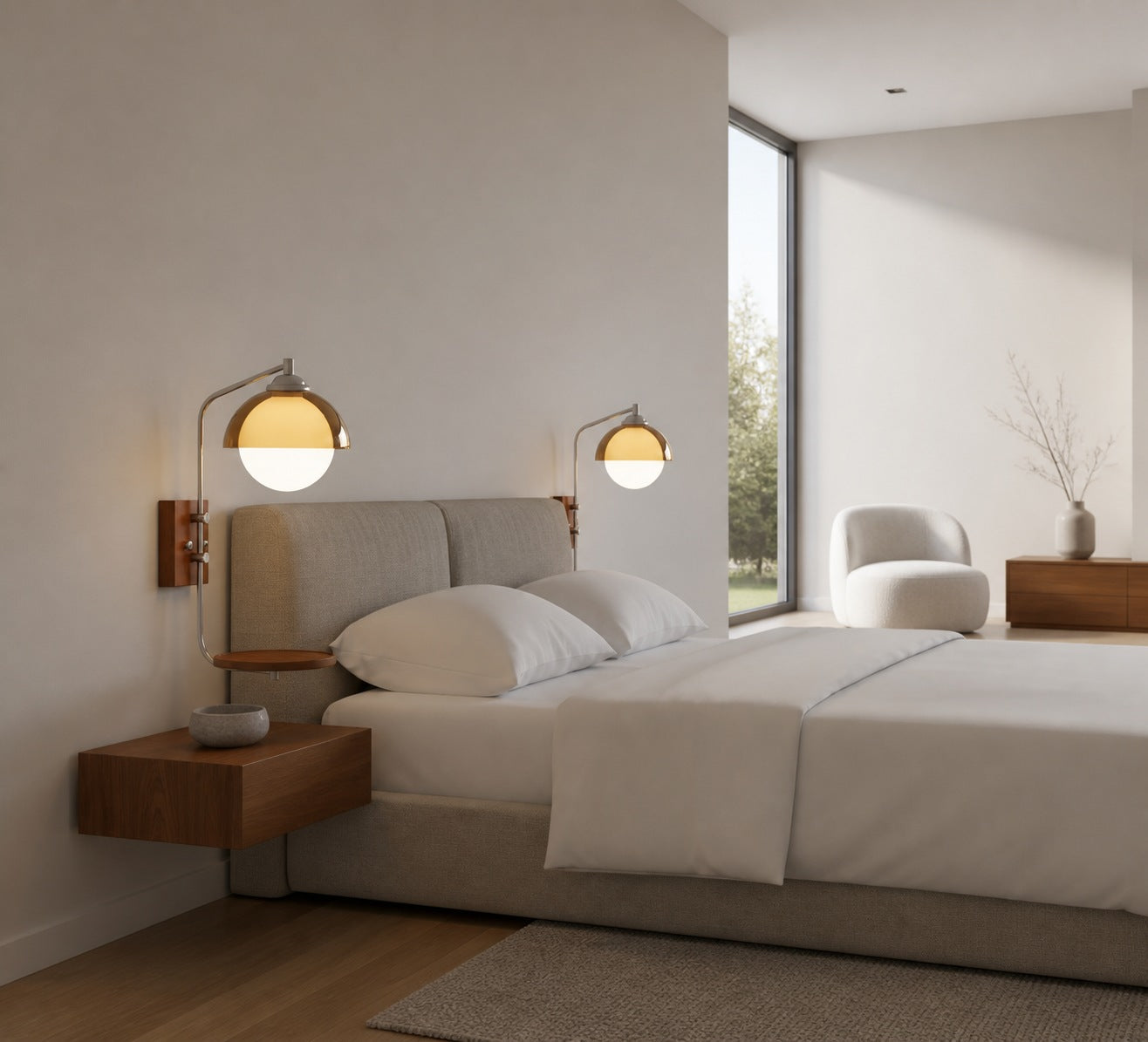 Afterglow Modern Sunset Wall Lamp – Dual Glass Shade Design with Wood-Texture Base