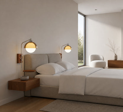 Afterglow Modern Sunset Wall Lamp – Dual Glass Shade Design with Wood-Texture Base