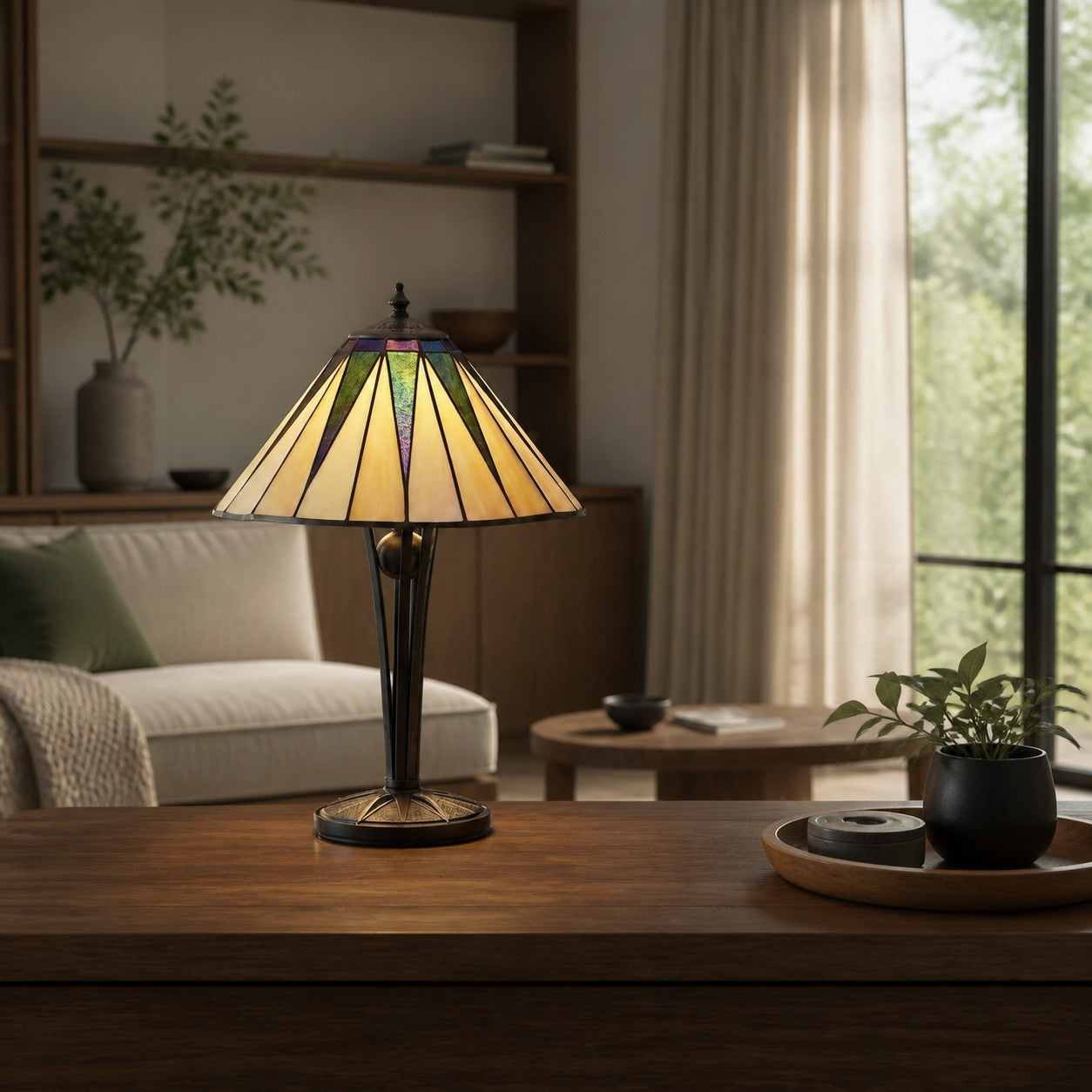 TF Dark Star Tiffany Style Geometric Shade Table Lamp for Bedroom and Accent Lighting