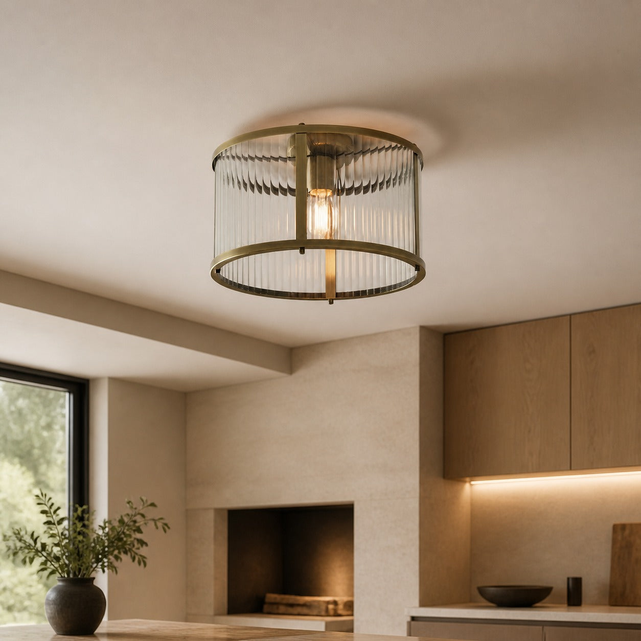 RibGlow Deckenleuchte aus geripptem Glas – Klassische Deckenleuchte zur flächenbündigen Montage für Wohnzimmer oder Flur