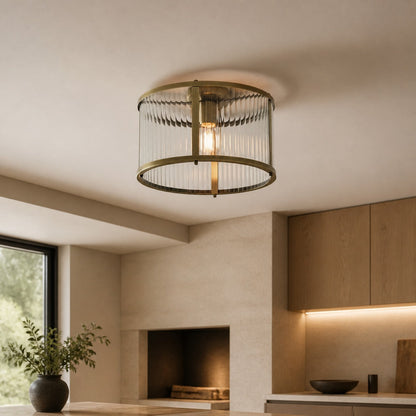 RibGlow Deckenleuchte aus geripptem Glas – Klassische Deckenleuchte zur flächenbündigen Montage für Wohnzimmer oder Flur