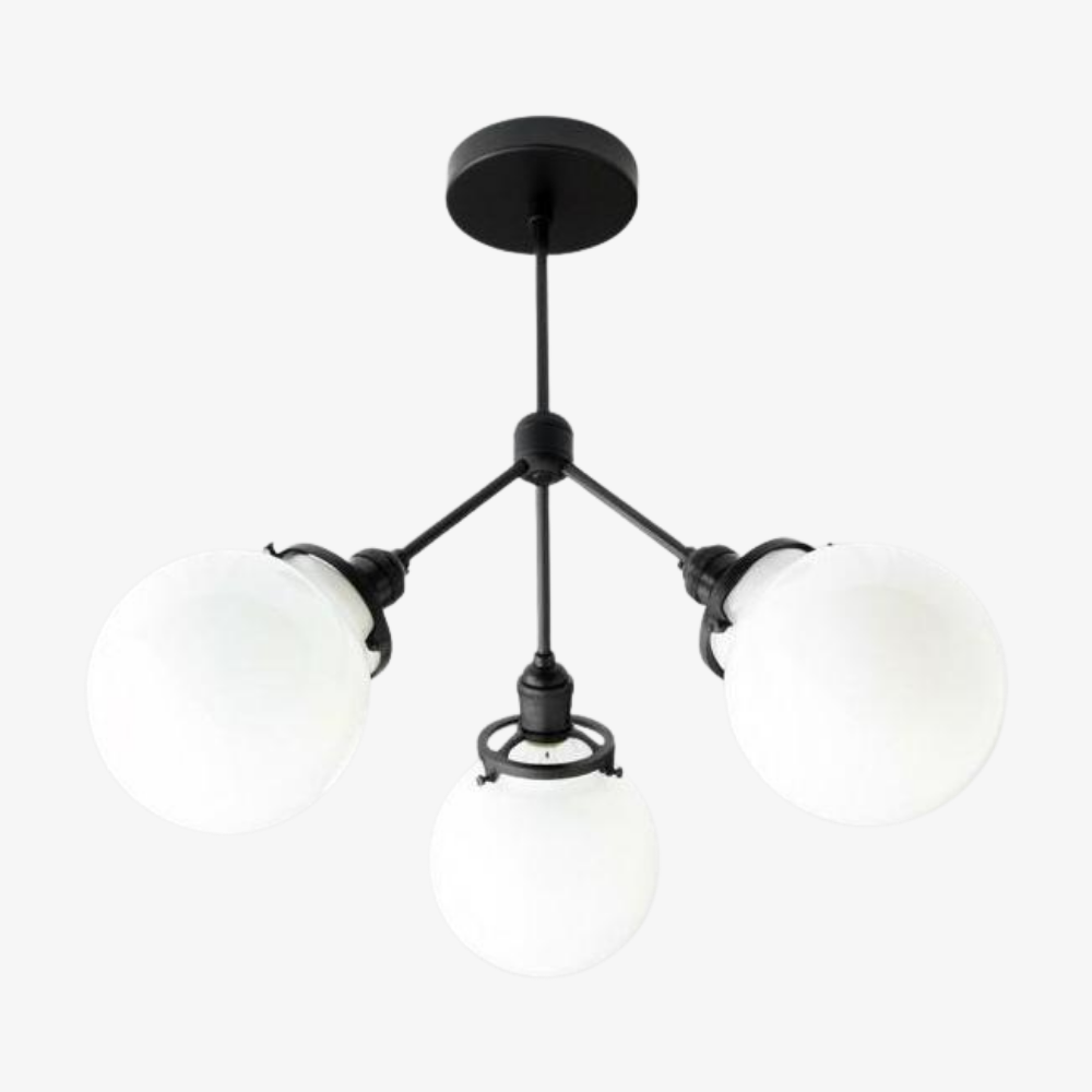 Glorica Glass Chandelier - Brass Globe Ceiling Light with Opal Shade