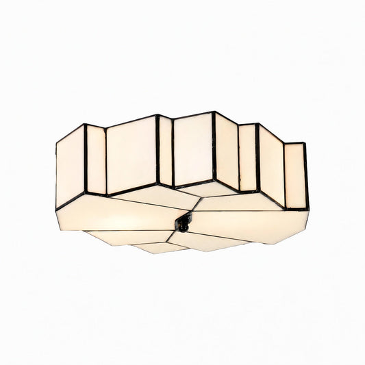 Kelsar Art Deco Tiffany Ceiling Light – Geometric Stained Glass Flush Mount Fixture for Living Room