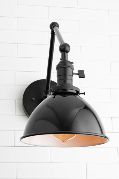 Conique Metal Vintage Industrial Swing Arm Wall Lamp - Adjustable Dome Shade for Study