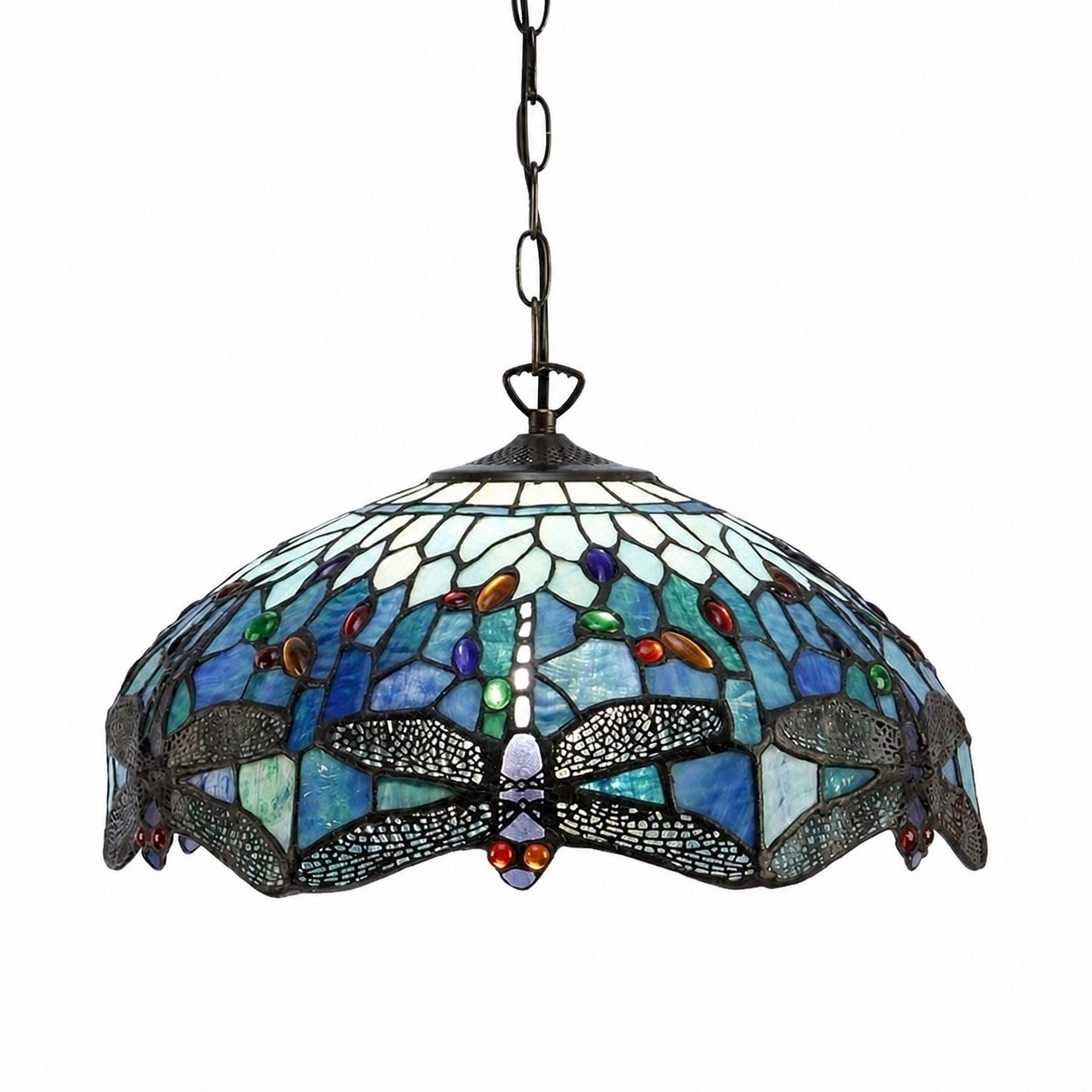 TF Dragonfly Blue Tiffany-Deckenleuchte – Jugendstil-Pendelleuchte aus Buntglas für Wohnzimmer