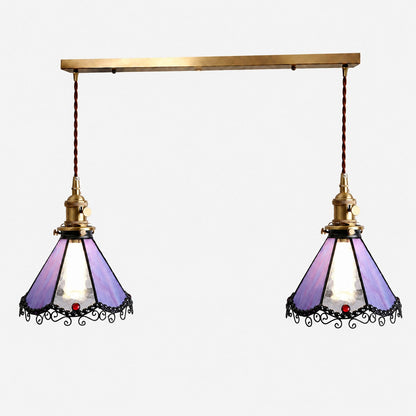 Purple two-light stained glass linear pendant