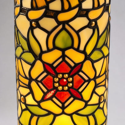 TF Angelique Tischleuchte im Jugendstil aus Buntglas – Handgefertigtes Blumendesign für das Wohnzimmer