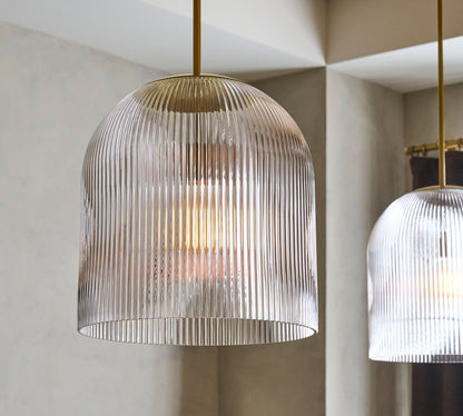 Bravira Ribbed Glass Pendant Light - Elegant Kitchen Island Lamp