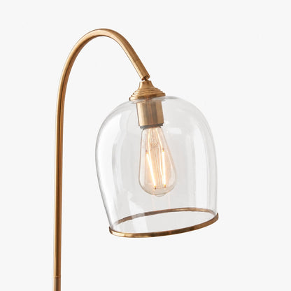 Brazara Adjustable Glass Shade Floor Lamp – Curved Metal Stem for Living Spaces