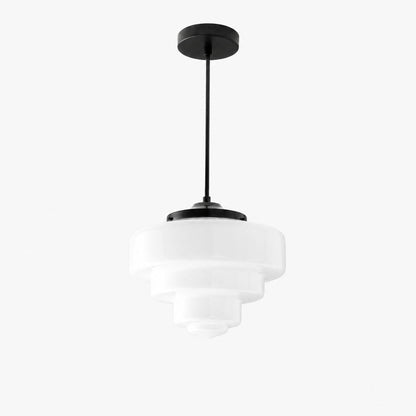 Geotower Glas-Messing-Pendelleuchte – Art Deco Opal Globe Deckenleuchte