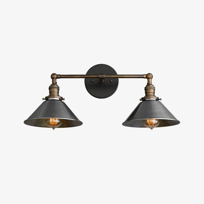 Conique Metal Industrial Wall Sconce with Dual Cone Shades - Vintage Metal Finish