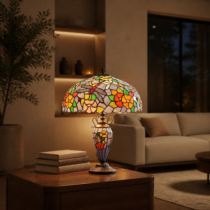 TF Keswick Dragonfly Tiffany Table Lamp – Handcrafted Stained Glass Shade for Living Room or Bedroom