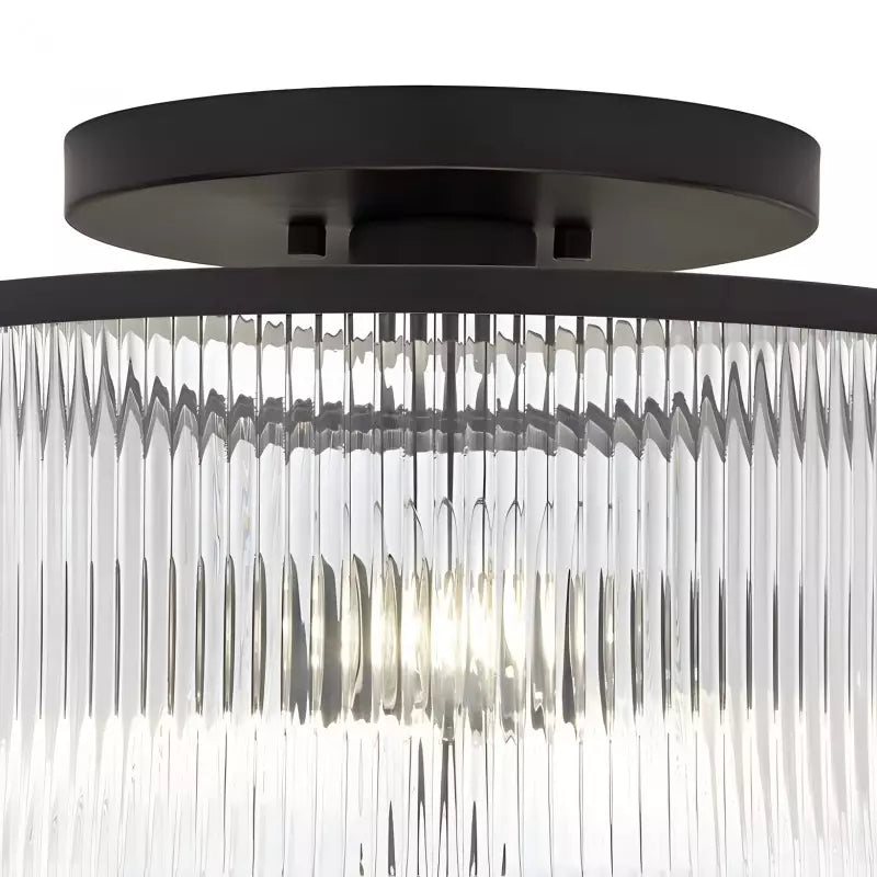 Drum Ribbed Glass Ceiling Lamp - Vintage Farmhouse Flush Mount