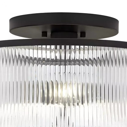 Drum Ribbed Glass Ceiling Lamp - Vintage Farmhouse Flush Mount