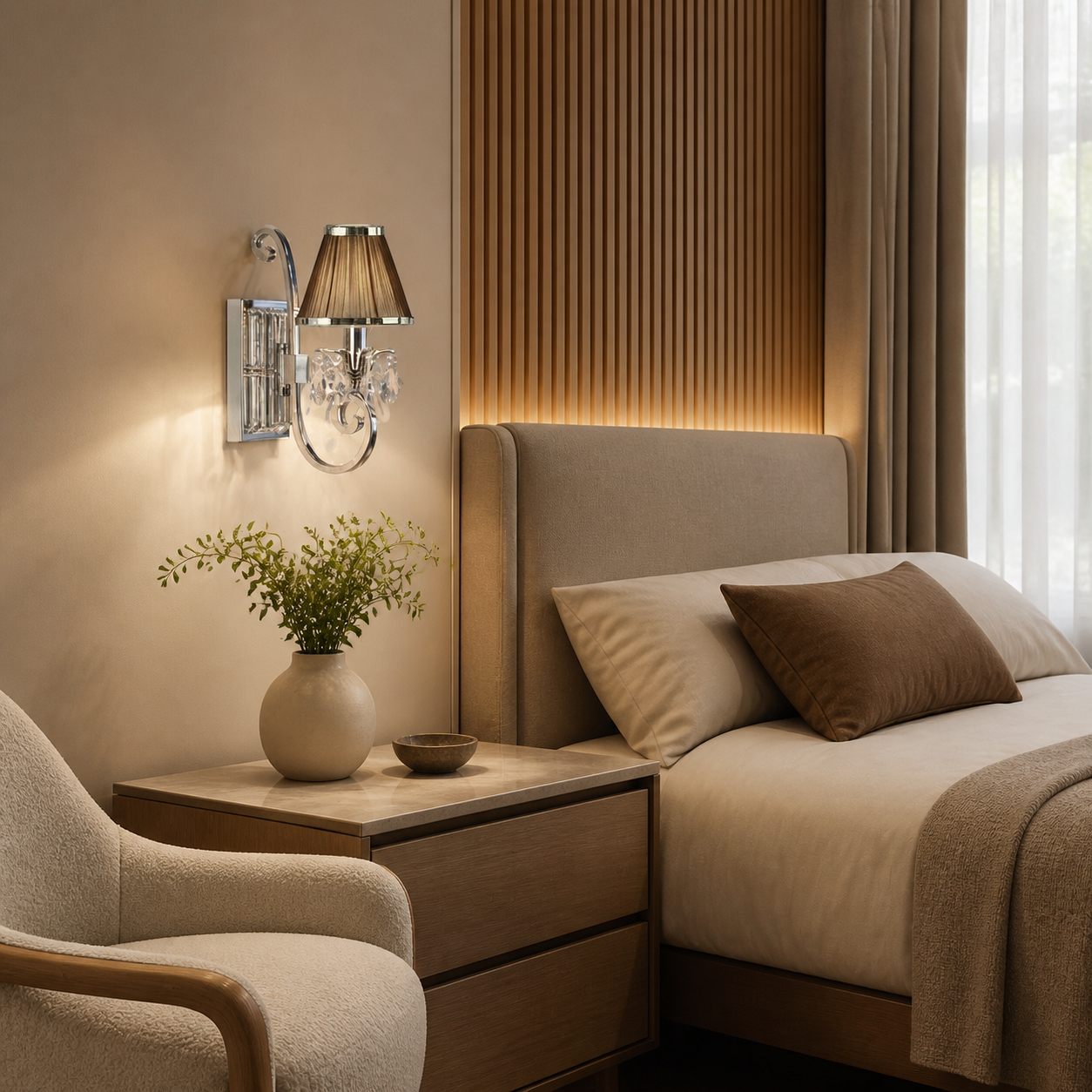 Talonis Luxus-Kristallwandleuchte – Rahmen in Chromoptik für Schlafzimmer und Wohnbereich