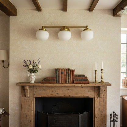 Opalume Glass Art Deco Vanity Light - Bathroom Wall Sconce with White Glass Shades